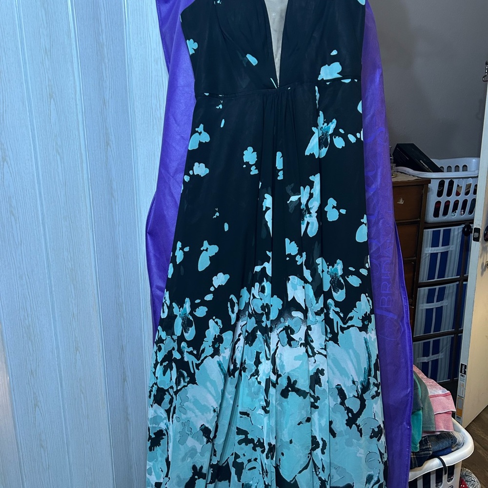 Betsy & Adam Black and Blue Floral Maxi Dress